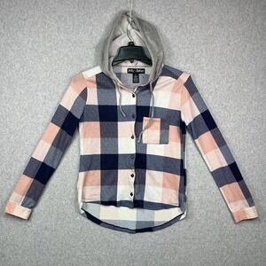 Polly & Esther Womens Hoodie Small Multicolor Buffalo Plaid Pullover Long Sleeve